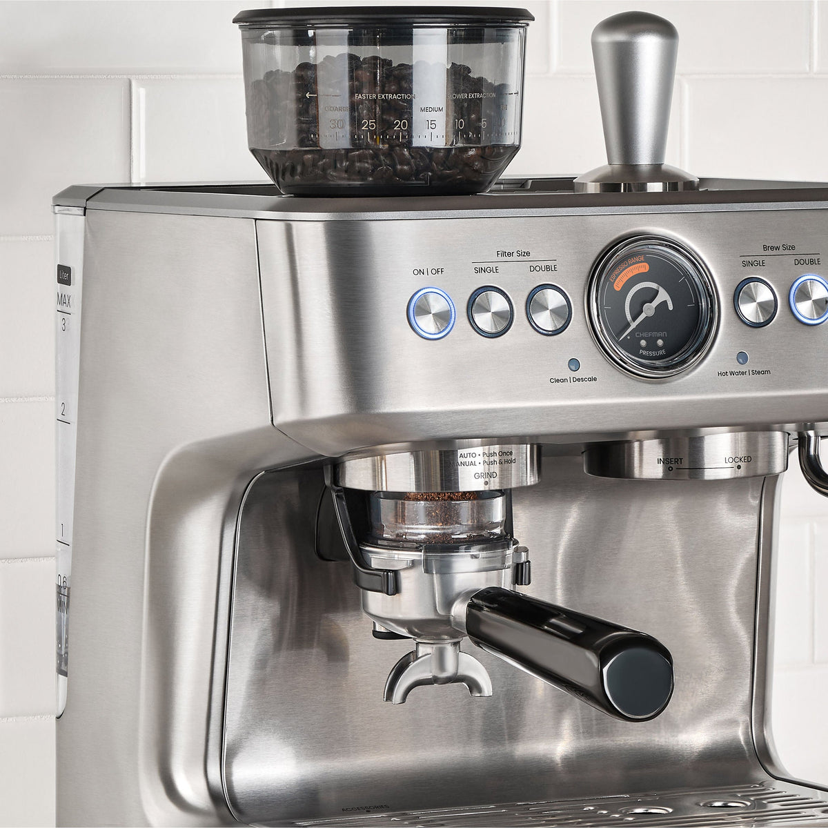 Chefman Crema Supreme Espresso Machine Conical Burr Grinder