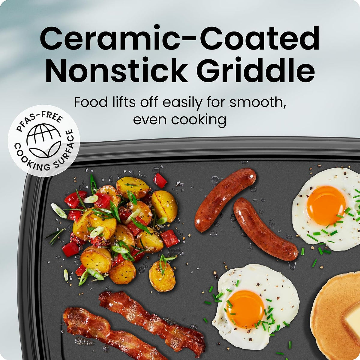 XL Electric Griddle with Removable Temperature Control, Immersible Flat Top Grill, Burger, Eggs, Pancake Griddle, Nonstick Extra Large Cooking Surface, Slide Out Drip Tray, 25 X 51 CM