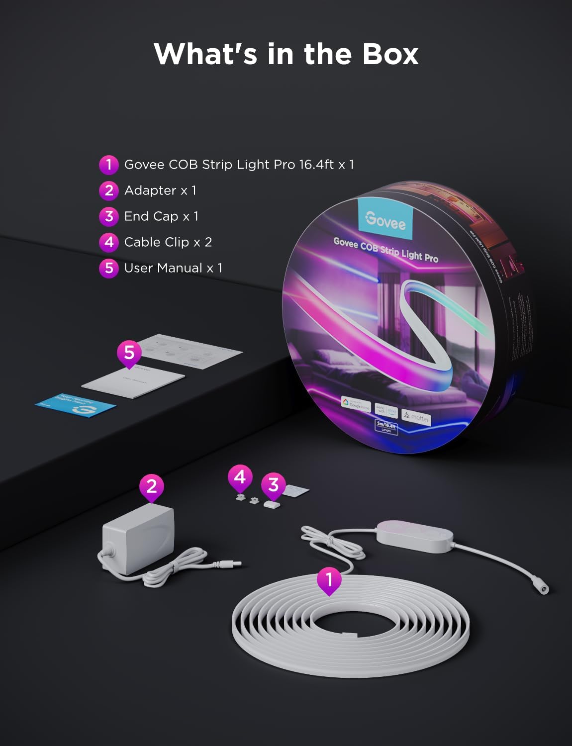 Govee COB LED Strip Light Pro RGBICW WiFi H61E6