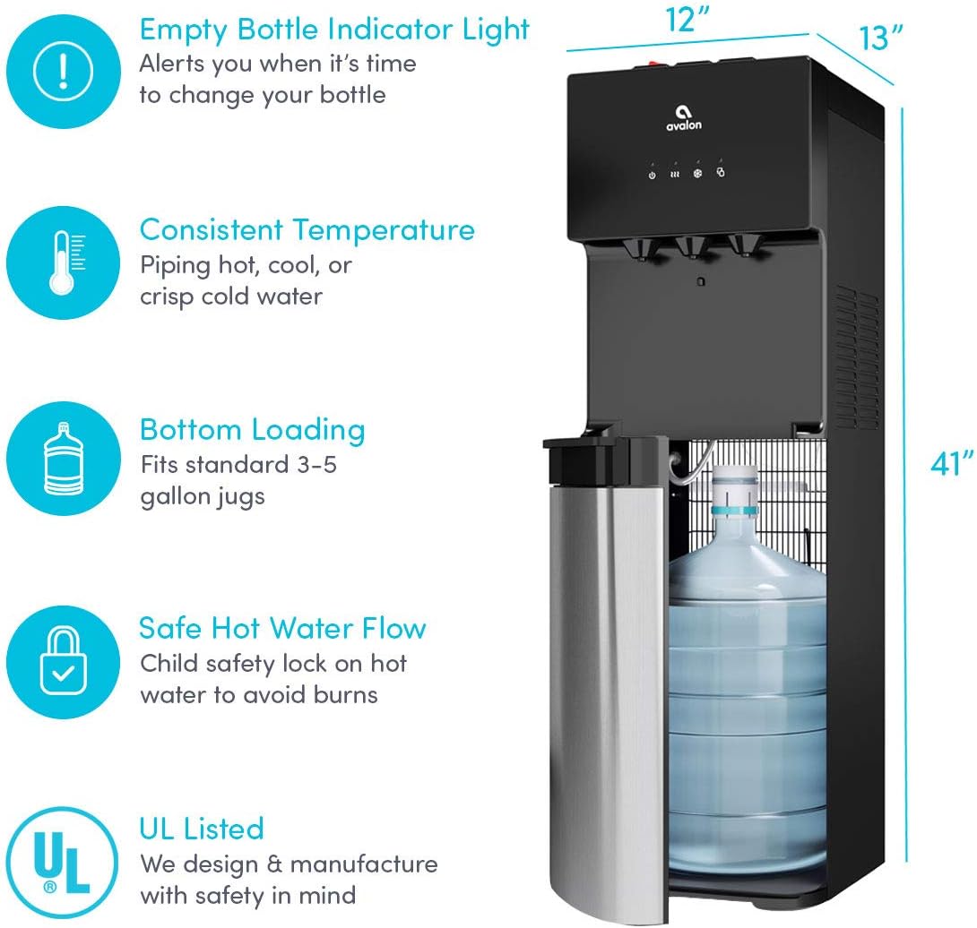 Avalon Bottom Loading Water Cooler Dispenser Black Stainless Steel A4BLWTRCLR