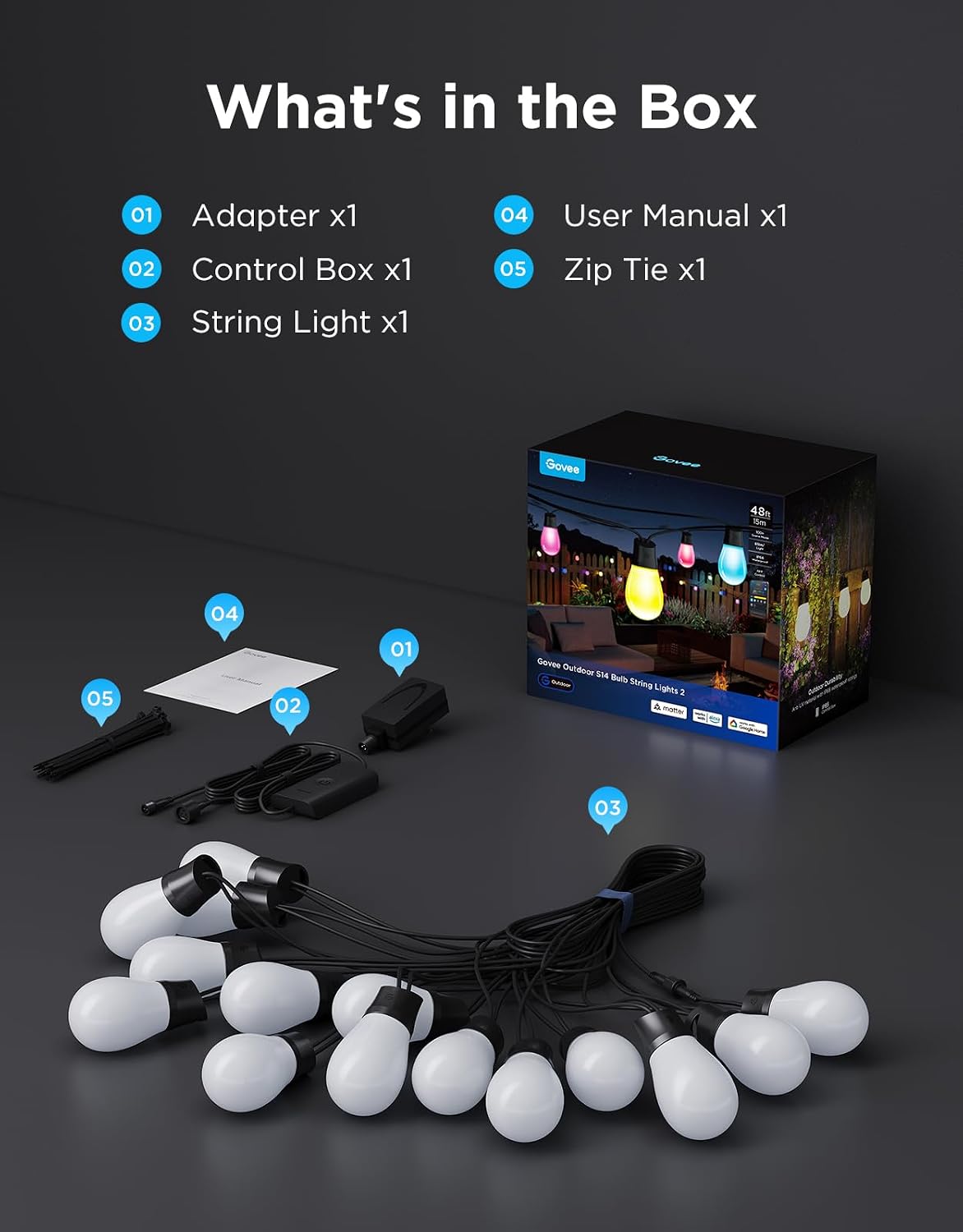 Govee S14 Outdoor String Lights 2 RGBIC LED H702A
