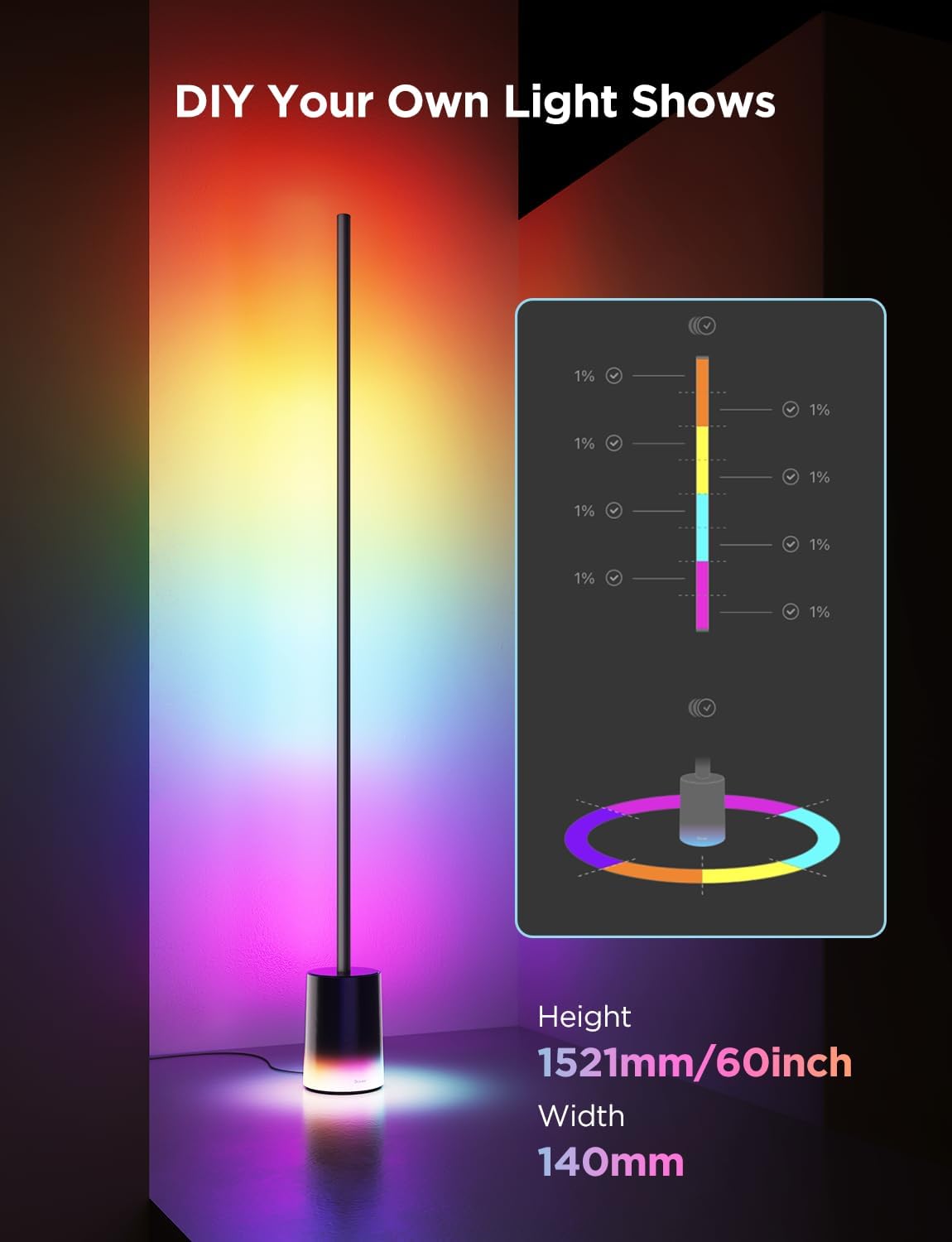 Govee Floor Lamp 2 1725LM RGBICWW Corner Lamp H607C