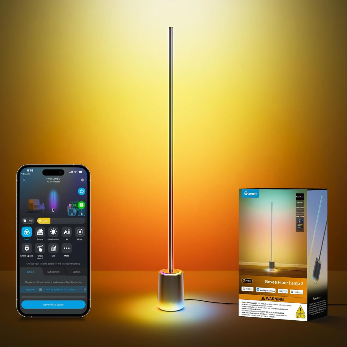 Govee Floor Lamp 3 2100LM RGBIC Standing Lamp H16B0