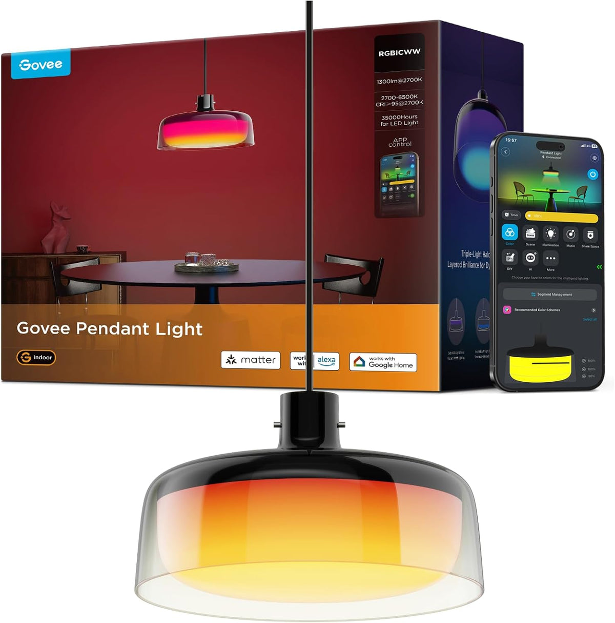 Govee Pendant Light Three-Layer RGBIC Smart Lighting H60C1