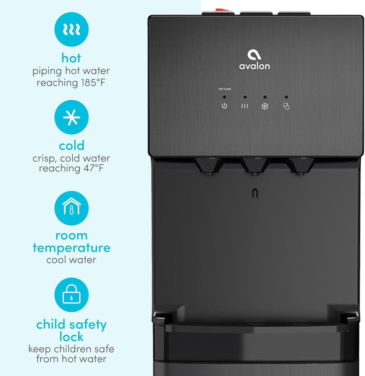 Avalon Self Cleaning Bottom Loading Water Cooler Dispenser Black Stainless Steel