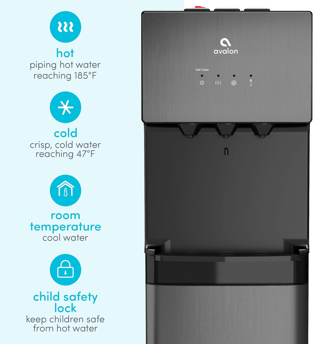 Avalon Self Cleaning Bottleless Water Cooler Dispenser Black Stainless Steel A5BLK