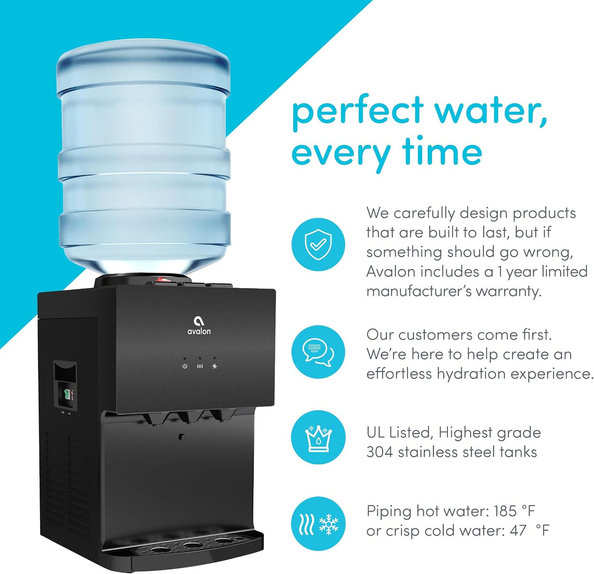 Avalon Countertop Top Loading Water Cooler Dispenser Black Stainless Steel