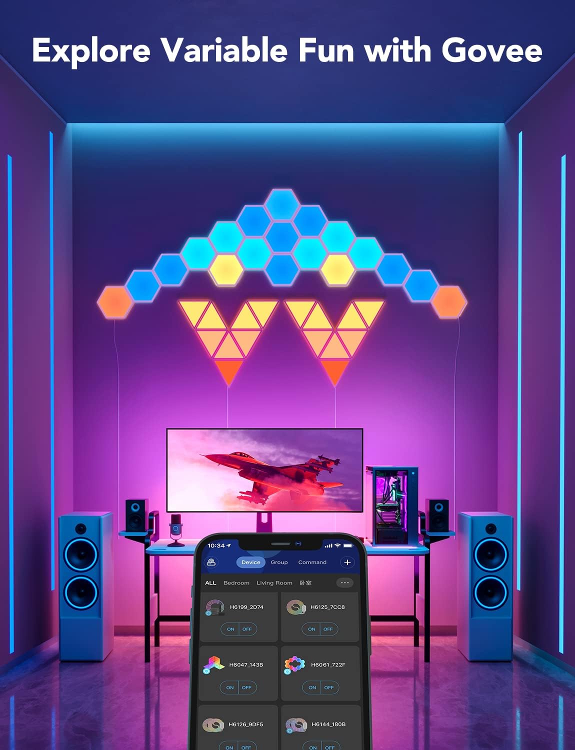Govee Glide Hexa Light Panels RGBIC Hexagon LED Lights B6061