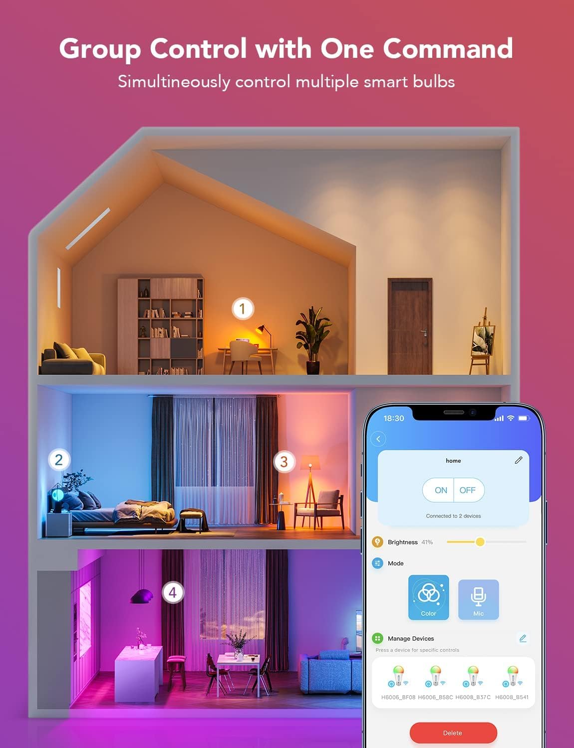 Govee A19 Smart LED Bulbs 1000LM RGBWW H6006