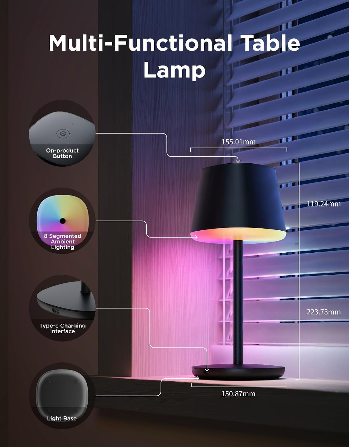 Govee Smart Cordless Table Lamp Classic RGBIC H1741