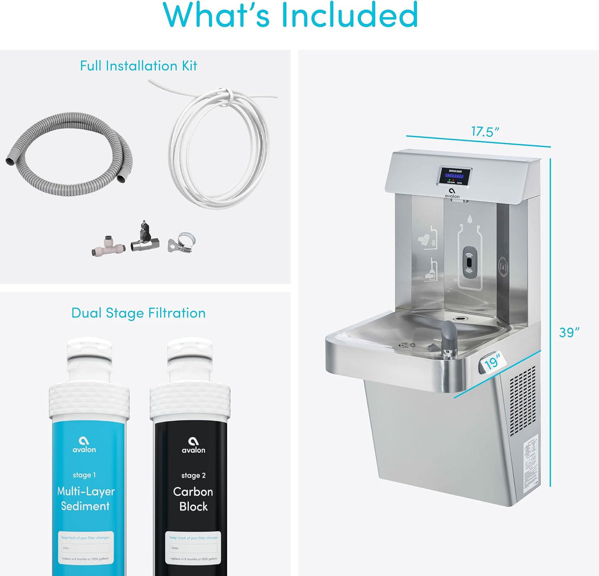 Avalon Wall Mounted Water Fountain Dispenser Stainless Steel A51
