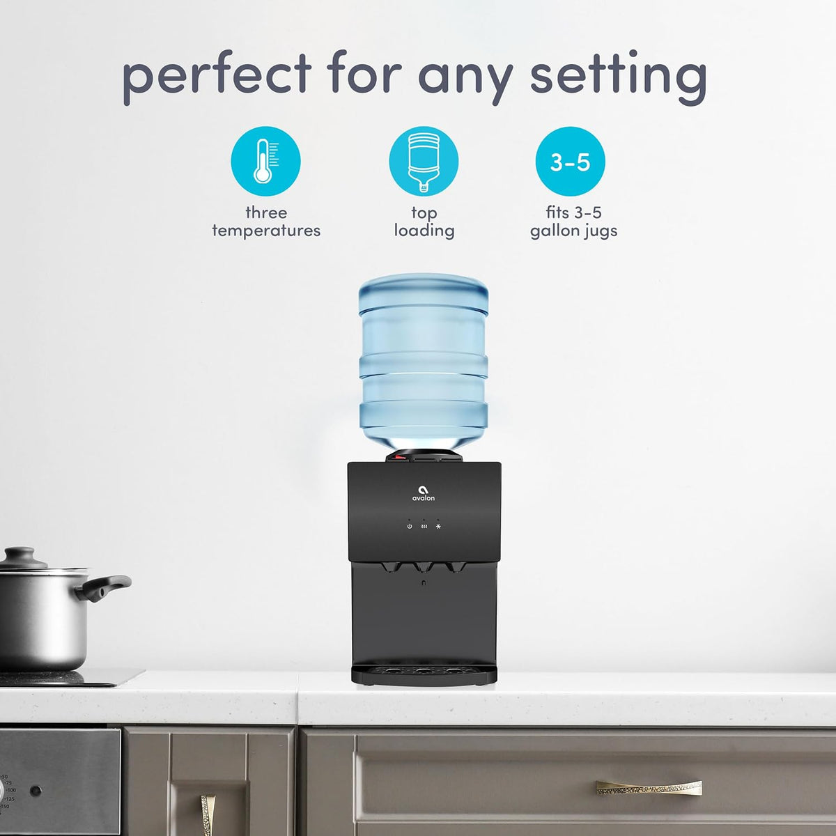 Avalon Countertop Top Loading Water Cooler Dispenser Black Stainless Steel