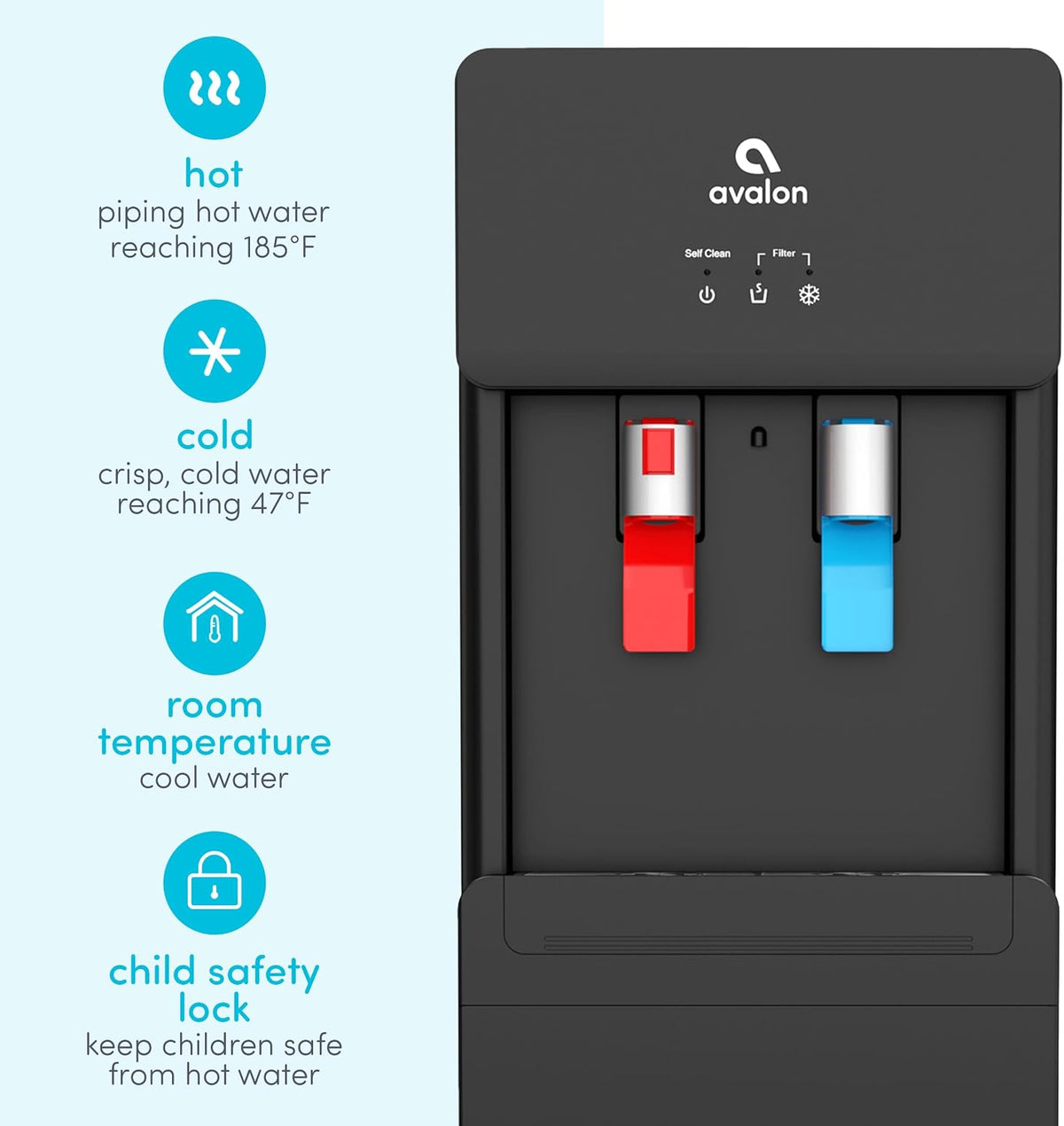 Avalon Self Cleaning Bottleless Water Cooler Dispenser Black A7BOTTLELESSBLK