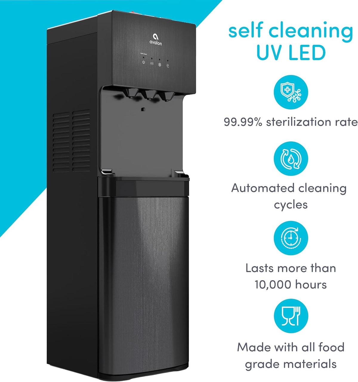 Avalon Self Cleaning Bottleless Water Cooler Dispenser Black Stainless Steel A5BLK