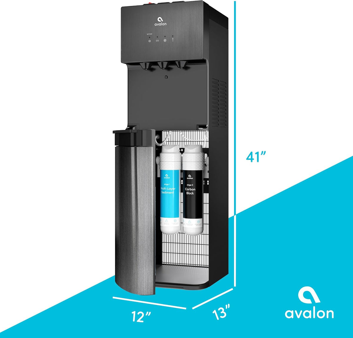 Avalon Self Cleaning Bottleless Water Cooler Dispenser Black Stainless Steel A5BLK