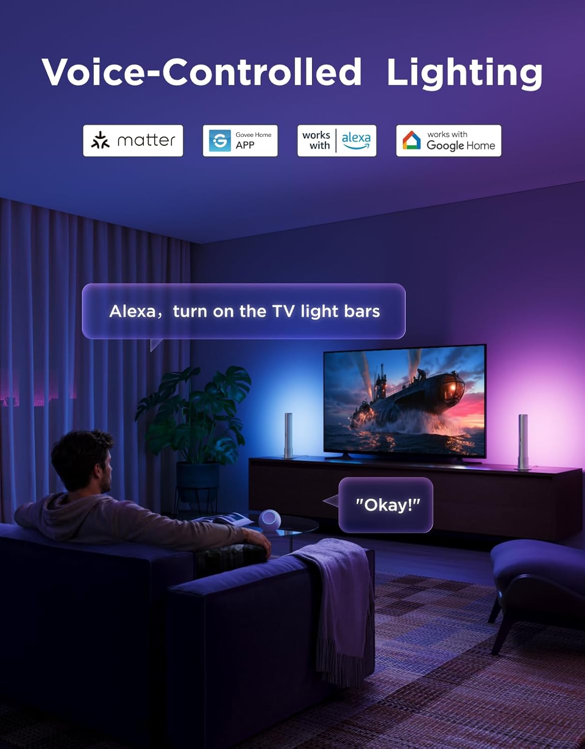 Govee Smart Light Bar RGBICWW TV Lights H6056