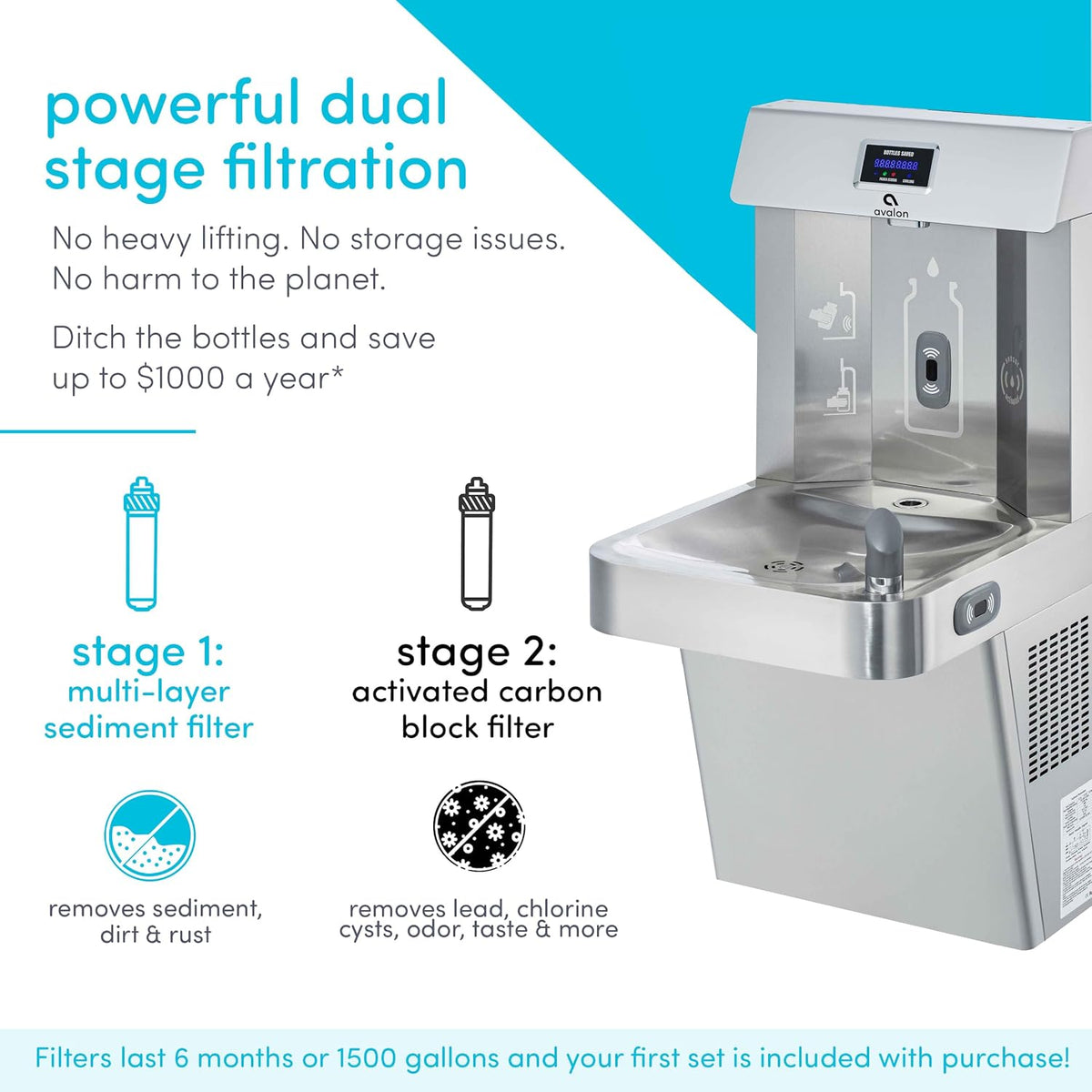 Avalon Wall Mounted Water Fountain Dispenser Stainless Steel A51