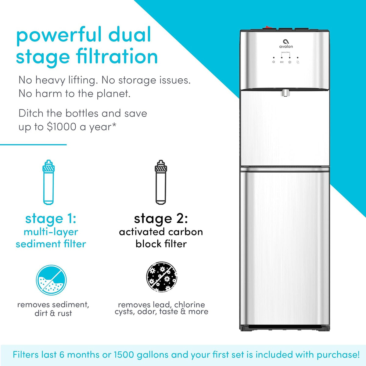 Avalon Bottom Loading Water Cooler Dispenser Filtered A3F