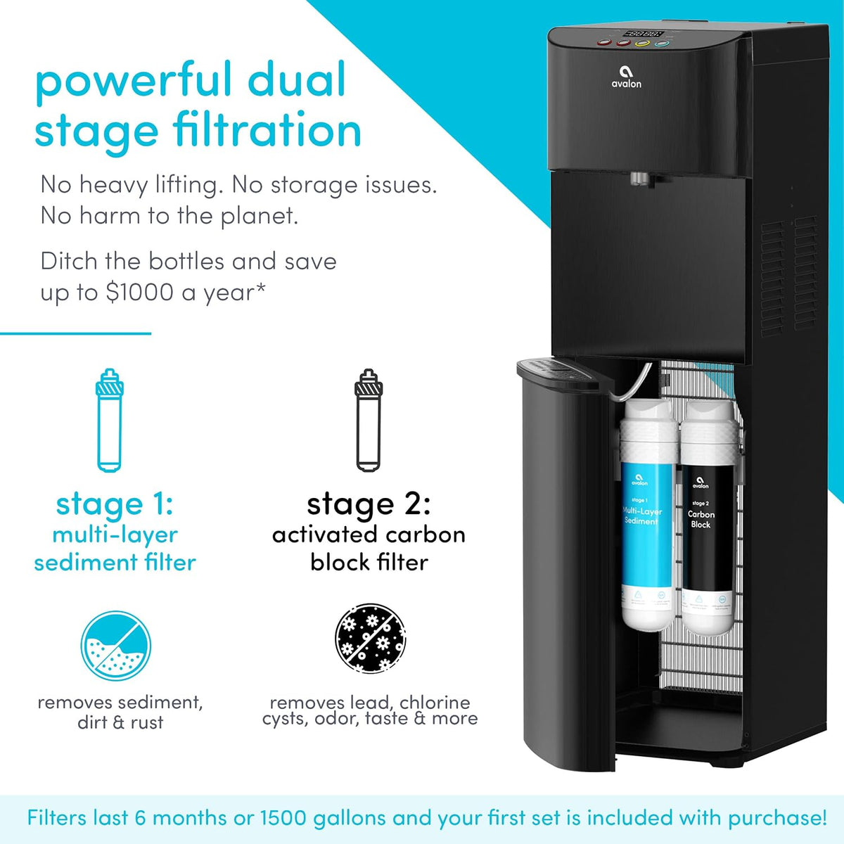 Avalon Self Cleaning Bottleless Water Cooler Dispenser Black A13BLK