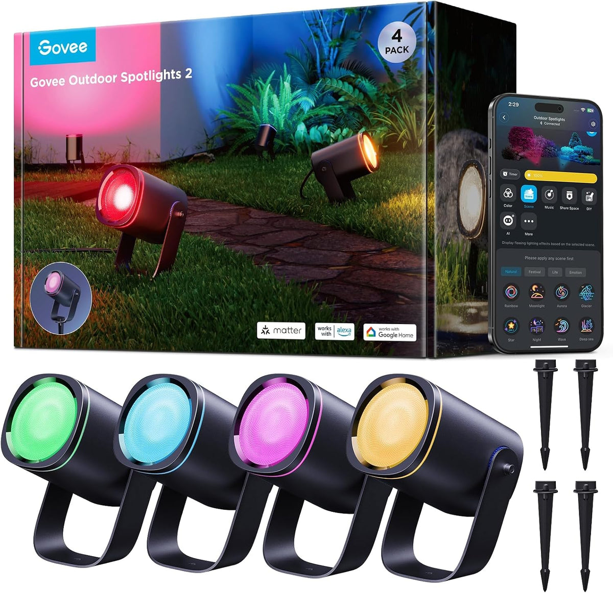 Govee Outdoor Spot Lights 2 RGBWIC Waterproof H7094