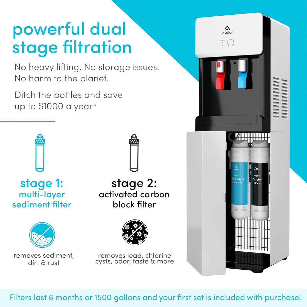 Avalon Self Cleaning Bottleless Water Cooler Dispenser White A7BOTTLELESS