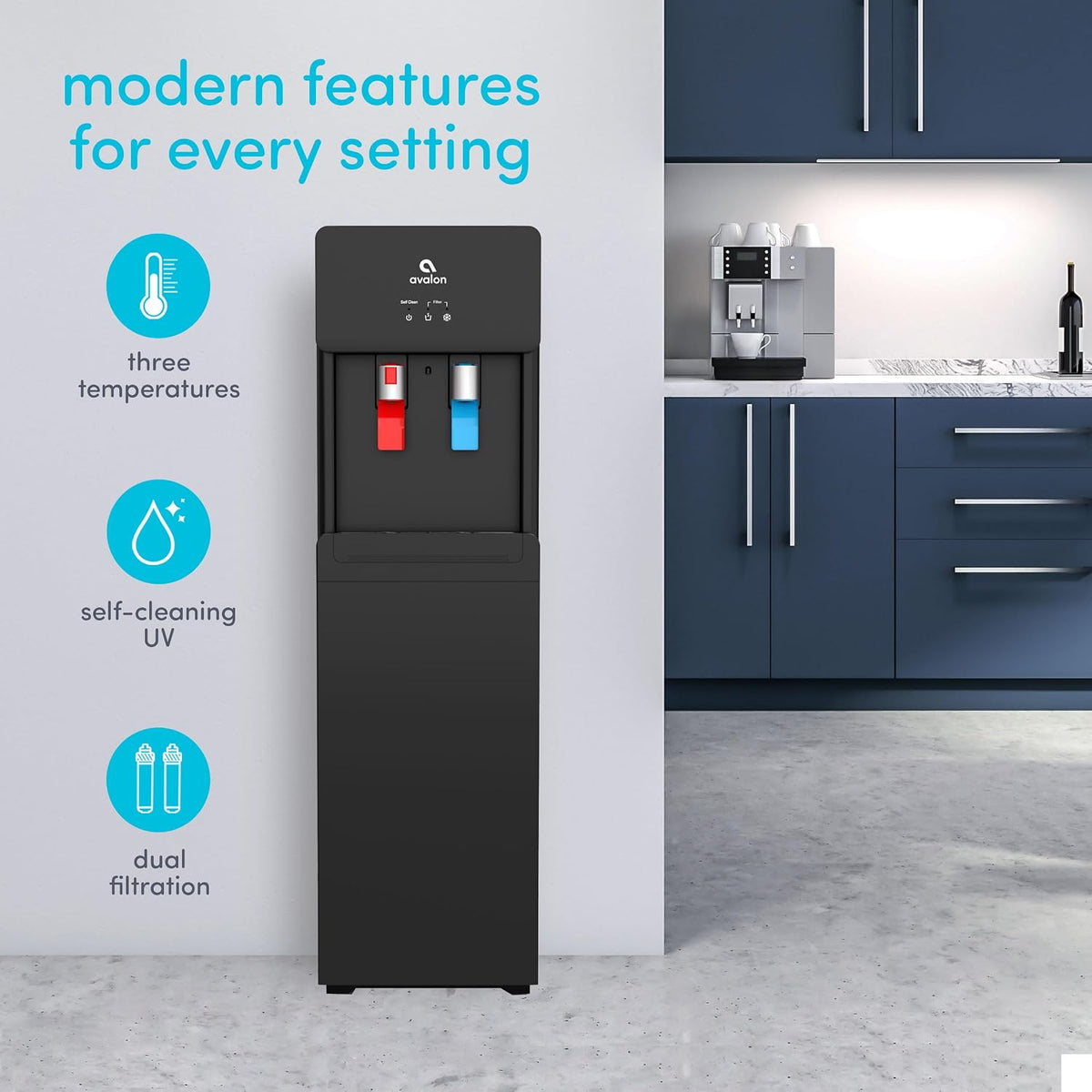 Avalon Self Cleaning Bottleless Water Cooler Dispenser Black A7BOTTLELESSBLK